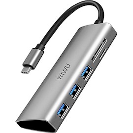 USB ჰაბი Wuwu 532ST Alpha, Type-C, USB, SD, TF, Hub, Gray